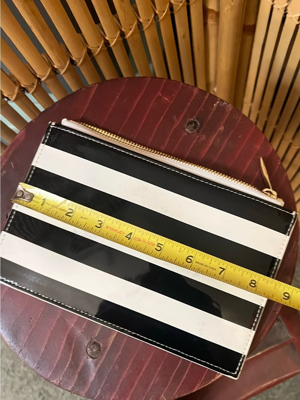kate spade Black and White Striped Patent pouch